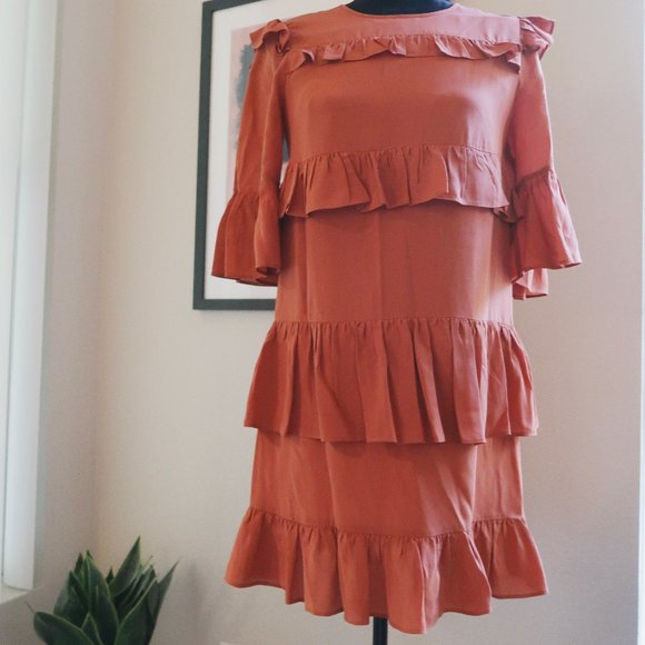 Madewell Silk Waterlily Tiered Ruffle Shirt Dress - Picture 2 of 6